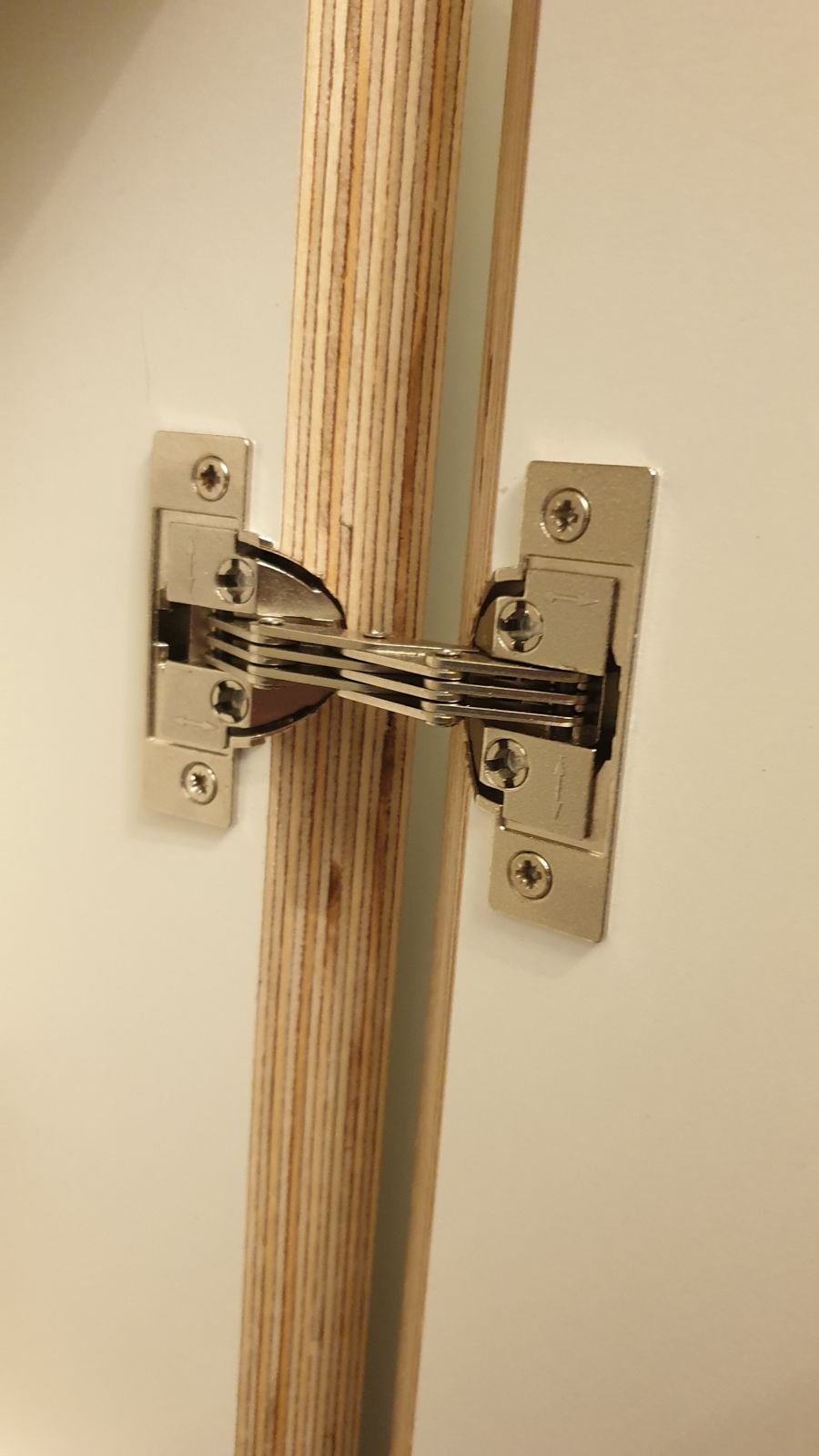 Concealed hinge fixed into the birch ply edge